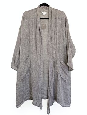 NWT J. Jill Linen Knit Oversized Tan Open Kimono Jacket, L